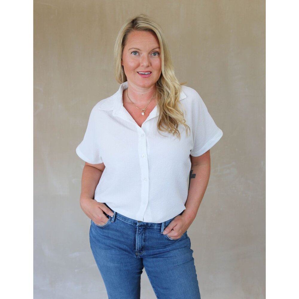 Loose Fit Button Down Top - White - Picture 6 of 6